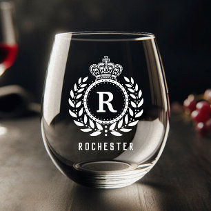 Verre À Vin Sans Pied Couronne Royale Laurel Wreath White Nom monogramme