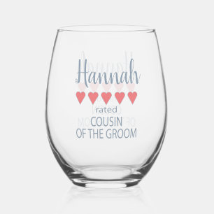 Verre À Vin Sans Pied Cousin du marié 5 coeurs pour cortège de mariage e