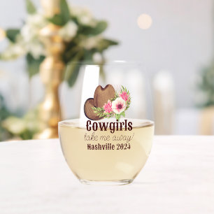 Verre À Vin Sans Pied Cowgirl Florale Rose Rustique Personnalisable