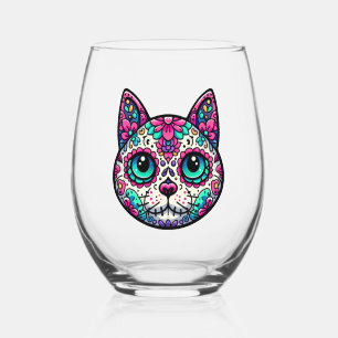 Verre À Vin Sans Pied Crâne à sucre de chats coloré