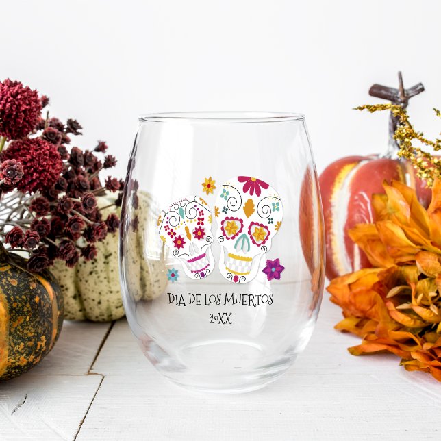 Verre À Vin Sans Pied Crâne à sucre Dia de los Muertos (Créateur téléchargé)