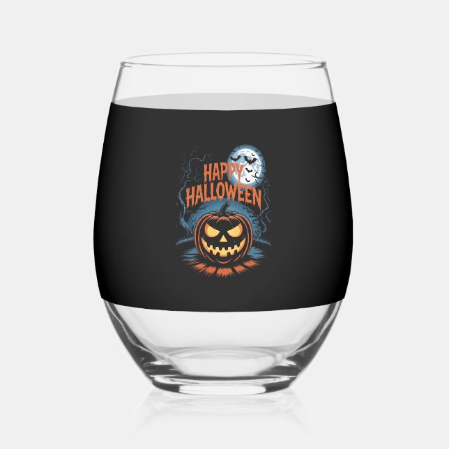 Verre À Vin Sans Pied Creepy Jack O� Lantern Halloween (Recto)