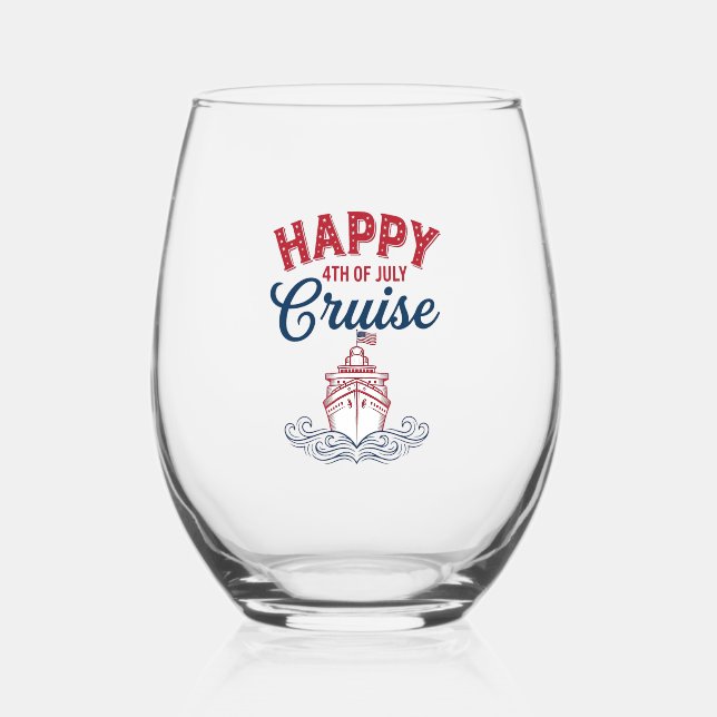 Verre À Vin Sans Pied Croisière joyeuse du 4 juillet Design de bateau pa (Recto)