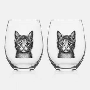 Verre À Vin Sans Pied Croquis adorable d'un jeune chat