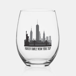 Verre À Vin Sans Pied Custom New York Voyage Skyline Statue de la Libert
