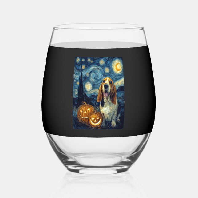 Verre À Vin Sans Pied Cute Basset Hound Dog Halloween Jack O Lantern Pum (Recto)