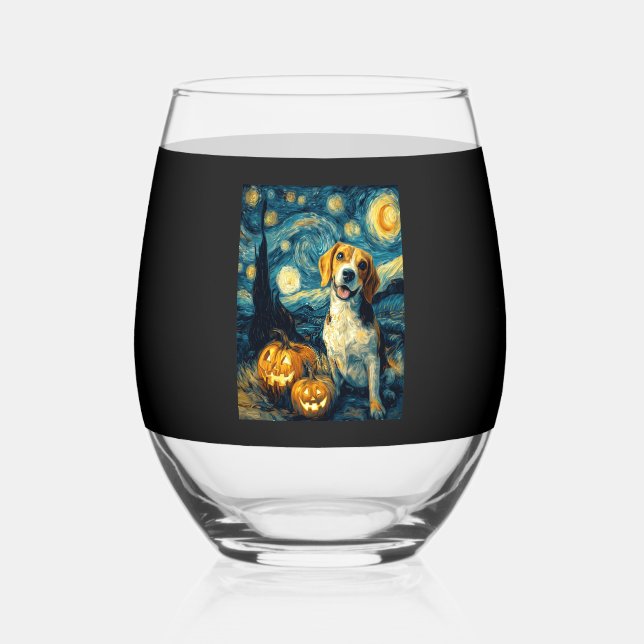 Verre À Vin Sans Pied Cute beagle Dog Halloween Jack O Lantern Pumpkin F (Recto)