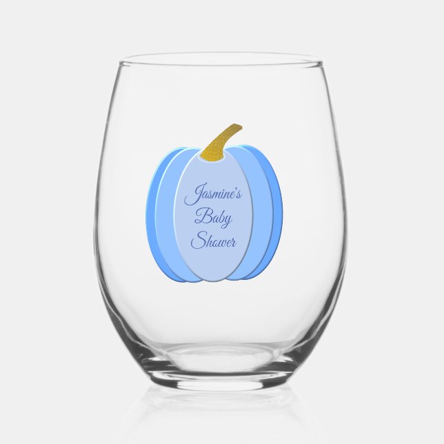 Verre À Vin Sans Pied Cute Blue Baby Boy Citrouille Baby shower personna (Recto)