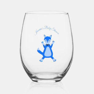 Verre À Vin Sans Pied Cute Blue Baby Boy Fox Baby shower personnalisé