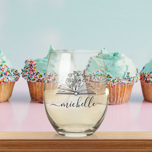 Verre À Vin Sans Pied Cute Floral Library Augmentez votre esprit enseign