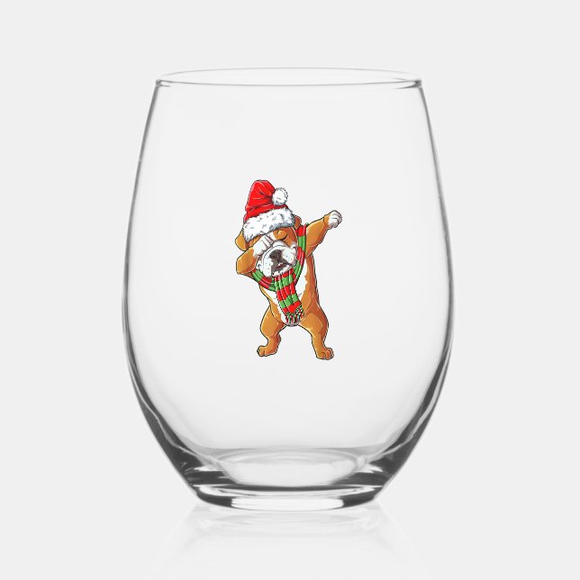 Verre À Vin Sans Pied Dabbing English Bulldog Père Noël Cadeaux de Noël  (Recto)