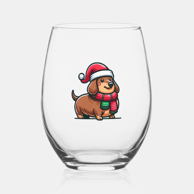 Verre À Vin Sans Pied Dachshund Elegance Christmas Anticipation Classic (Recto)