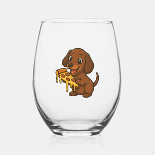 Verre À Vin Sans Pied Dachshund mignon dessin animé pizza amateur de piz