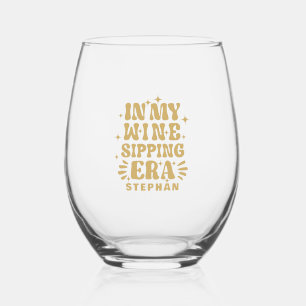Verre À Vin Sans Pied Dans Mon Vin Sipping Era Gold Retro Typographie