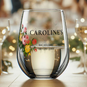 Verre À Vin Sans Pied Date de la fête de bachelorette de mariée florale