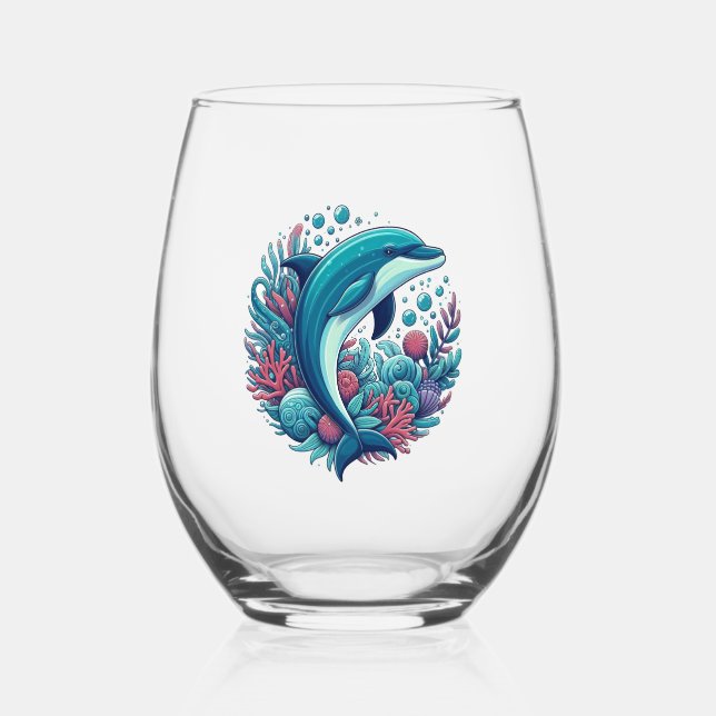 Verre À Vin Sans Pied Dauphin marin/côtier mignon (Verso)