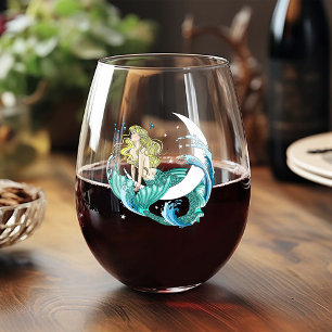 Verre À Vin Sans Pied Déco artistique Art Déco Sirène Blonde Croissant d