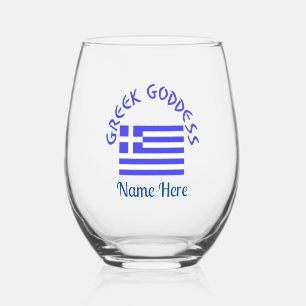 Verre À Vin Sans Pied Déesse grecque et drapeau de la Grèce personnalisé