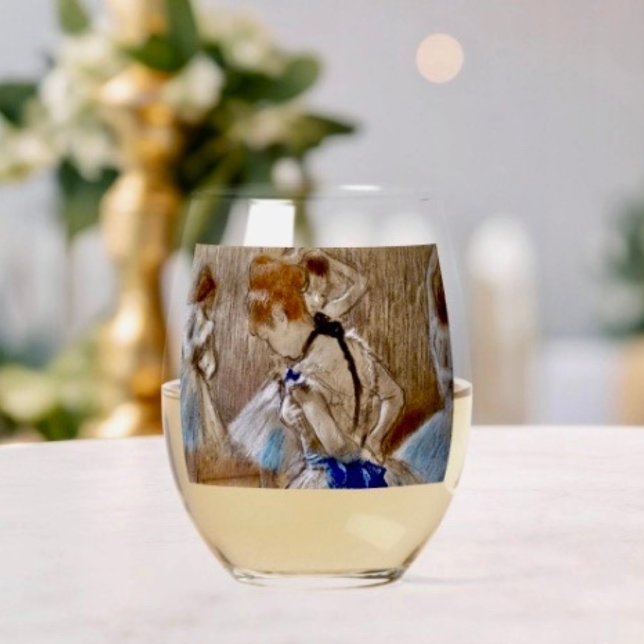 Verre À Vin Sans Pied Degas Dancer Avec Bleu Ribbon Ensemble De Boissons (Créateur téléchargé)