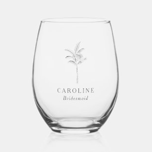 Verre À Vin Sans Pied Demoiselle d'honneur monogramme minimaliste palmie