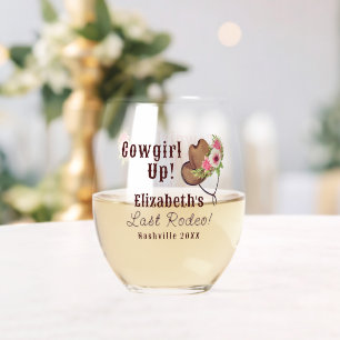Verre À Vin Sans Pied Dernière Rodeo Rustique Rose Cowgirl Enterrement d