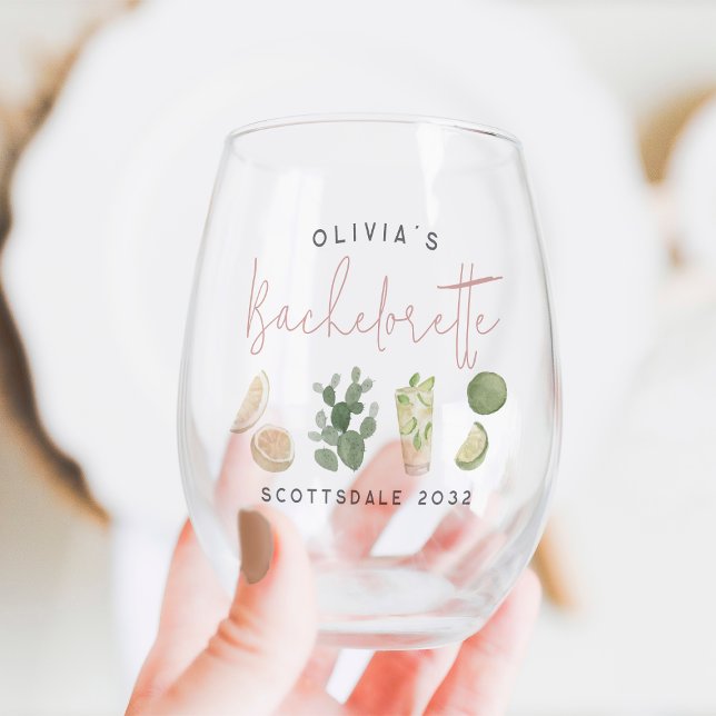 Verre À Vin Sans Pied Desert Boho Personnalisé Bachelorette Party (Créateur téléchargé)