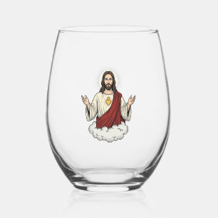 Verre À Vin Sans Pied Dessin de gravure vintage dévotionnel du Sacré-Cœu