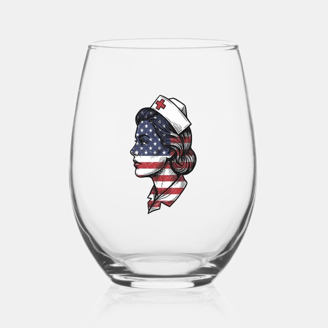 Verre À Vin Sans Pied Dessin vectoriel de profil d'infirmière avec drape (Recto)