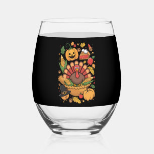 Verre À Vin Sans Pied Dinde de Thanksgiving Tarte de Reconnaissance Fami