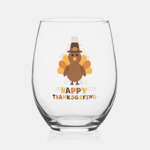 Verre À Vin Sans Pied Dinde jaune de Thanksgiving mignonne