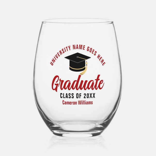Verre À Vin Sans Pied Diplôme de collège personnalisé Red Graduate (Recto)