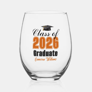 Verre À Vin Sans Pied Diplômé de la promotion orange 2026 personnalisée