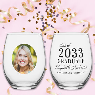 Verre À Vin Sans Pied Diplôme Moderne Personnalisé Photo École Graduatio