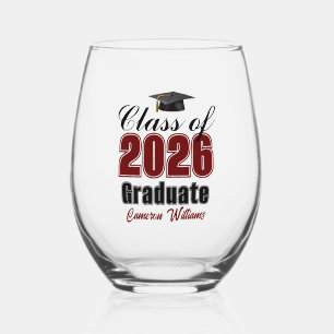 Verre À Vin Sans Pied Diplômé Personnalisé Marron de la Promotion 2026