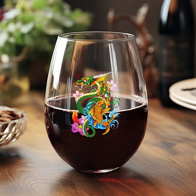 Verre À Vin Sans Pied Dragon chinois vert Koi (Créateur téléchargé)