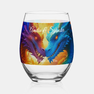 Verre À Vin Sans Pied Dragons colorés dans l'amour Verre de vin stémoniq