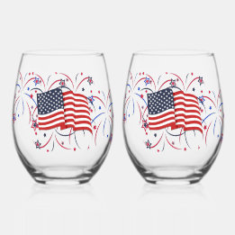 Verre À Vin Sans Pied Drapeau américain et feux d'artifice