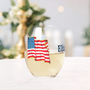 Verre À Vin Sans Pied Drapeau américain patriotique vintage, Quatre juil
