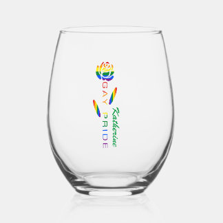 Verre À Vin Sans Pied Drapeau arc-en-ciel Rose Fierté Gay Nom personnali
