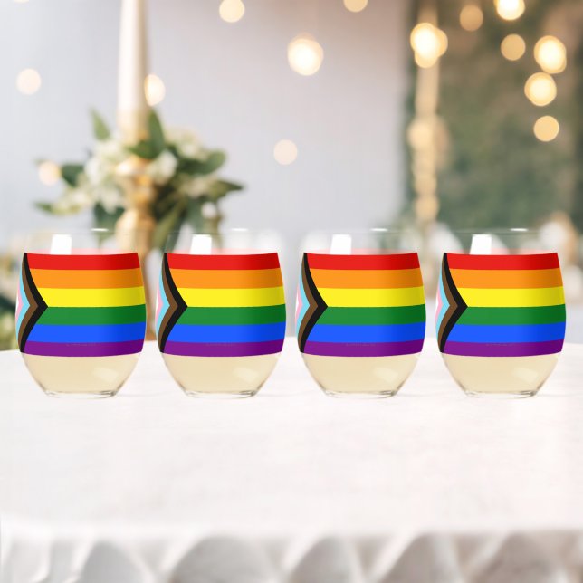 Verre À Vin Sans Pied Drapeau de fierté Progress Pride de SlipperyJoe si (Insitu (Mariage))