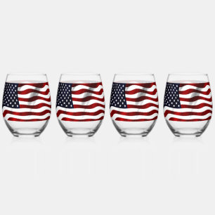 VERRE À VIN SANS PIED DRAPEAU D'ÉTOILES ET STRIPES