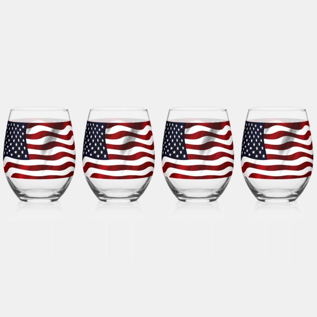 VERRE À VIN SANS PIED DRAPEAU D'ÉTOILES ET STRIPES (Recto)
