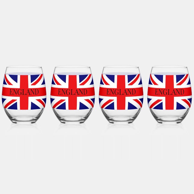 Verre À Vin Sans Pied Drapeau national britannique avec l'Angleterre (Recto)