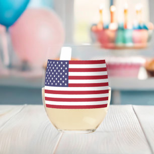 Verre À Vin Sans Pied Drapeau Patriotique Rouge Blanc Bleu Étoiles Et Fr