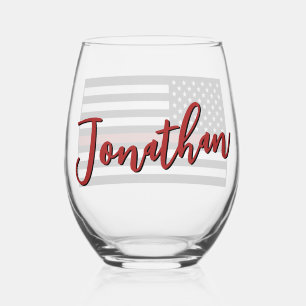 Verre À Vin Sans Pied Drapeau personnalisé de pompier avec ligne rouge f