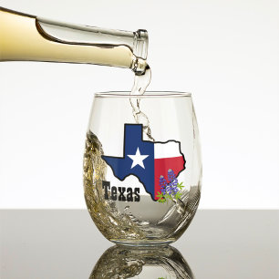 Verre À Vin Sans Pied Drapeau texan et bleu fleur avec nom personnalisé