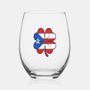 Verre À Vin Sans Pied Drapeau Trèfle de Porto Rico Gravure Vintage Vecte