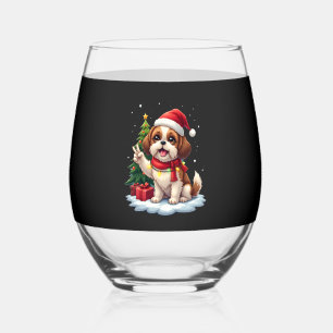 Verre À Vin Sans Pied Drôle de main de la paix Shih Tzu Noël Lumières Fe
