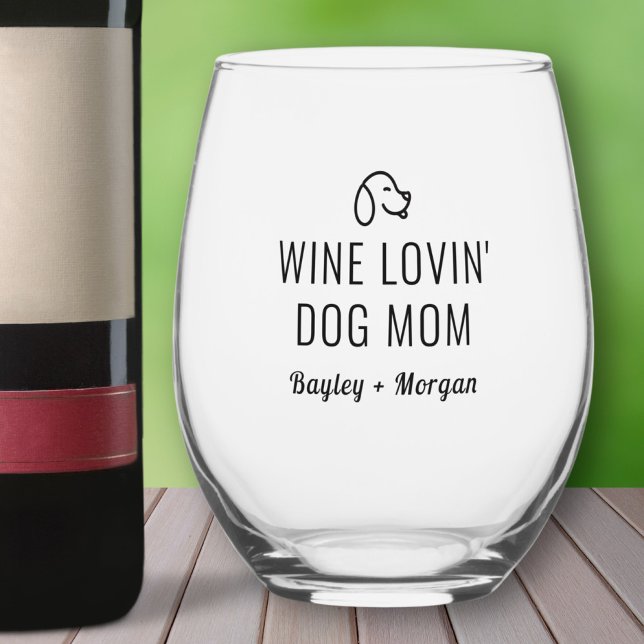 Verre À Vin Sans Pied Drôle Vin Aimant Chien Maman Noms Personnalisés (Créateur téléchargé)