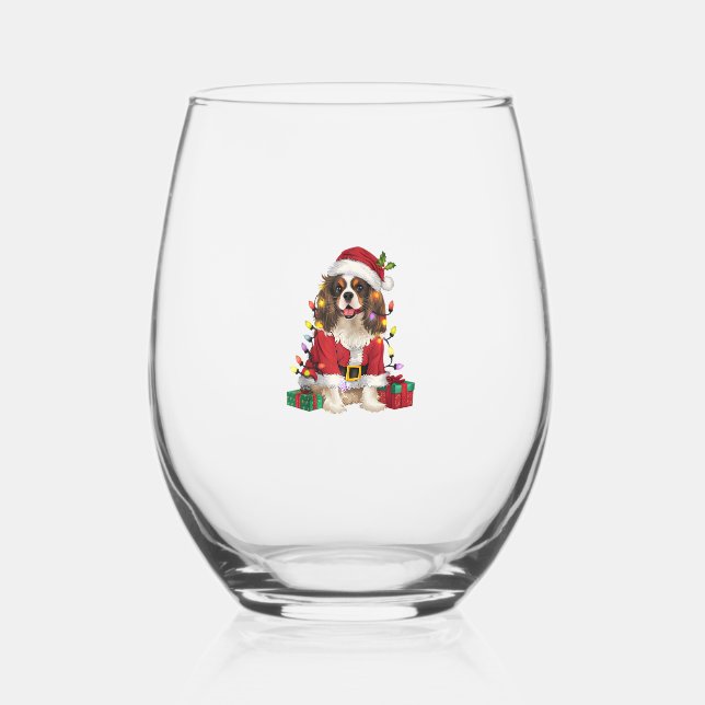 Verre À Vin Sans Pied Éclairage de Noël Cavalier roi Charles Spaniel Chi (Recto)